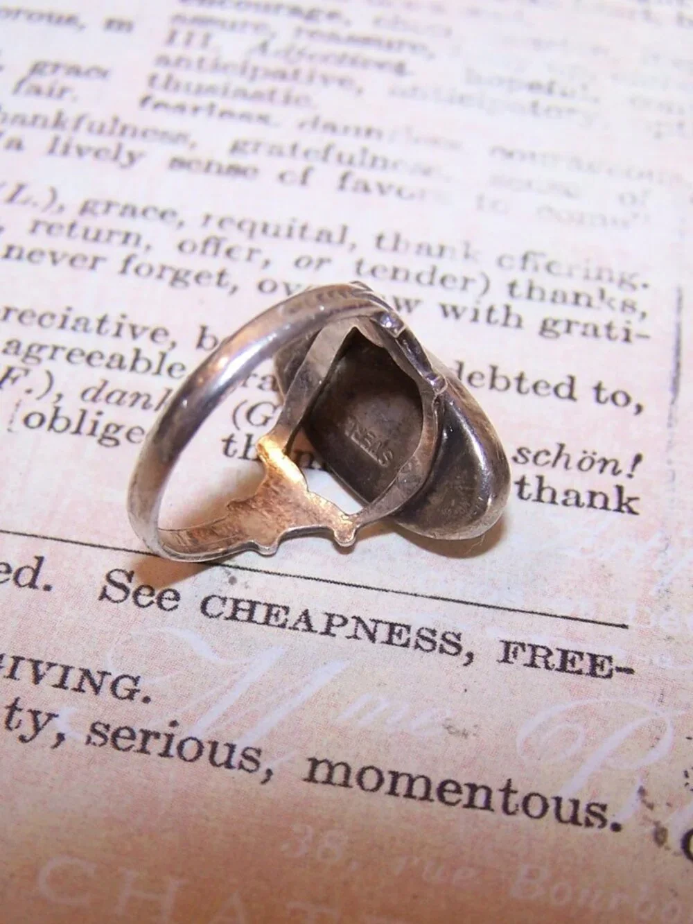 Art Nouveau Sterling Silver Blister Pearl Abalone Ring - Size 4.75